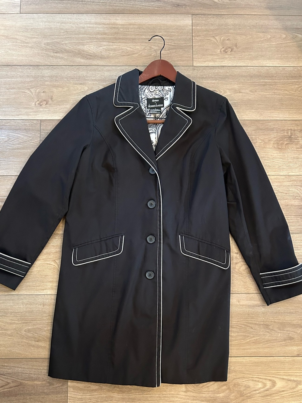 Dennis by Dennis Basso Black Contrast Trim Car Coat Jacket L